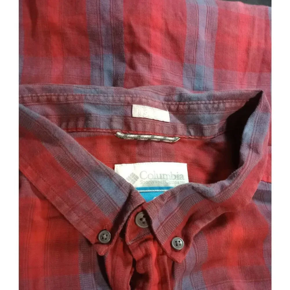 Columbia Shirt Men's 2xl Red Plaid Button Front Long Sleeve Flannel Hiking Outdo